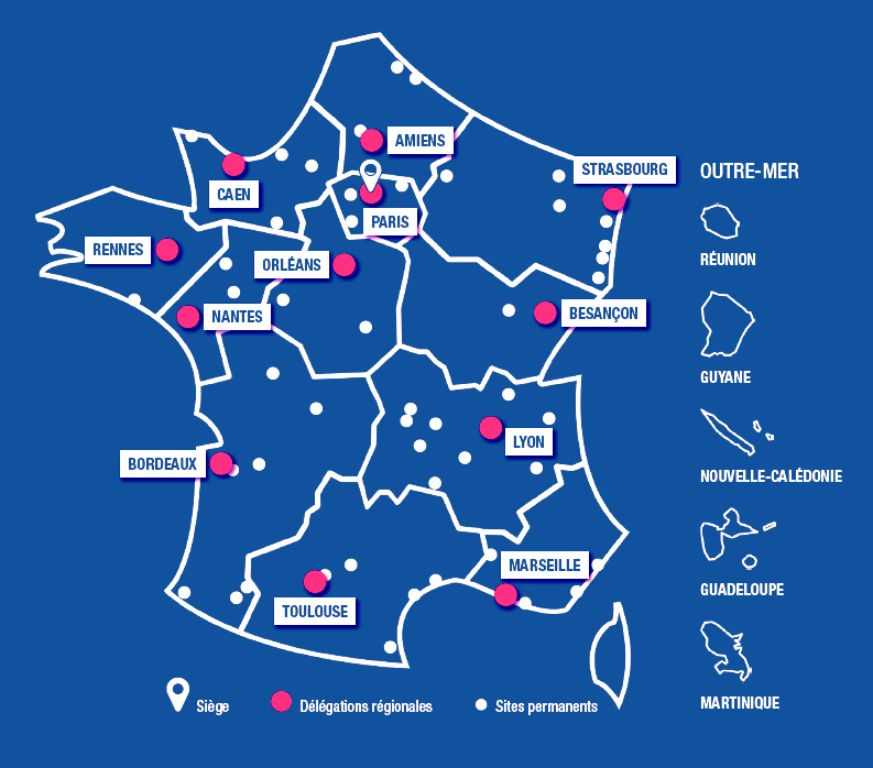Carte des principales délégations Ufcv en France métropolitaine