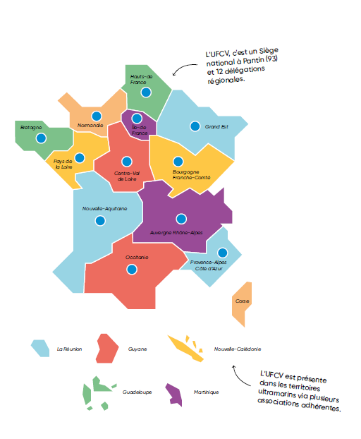 Carte des principales délégations UFCV en France métropolitaine